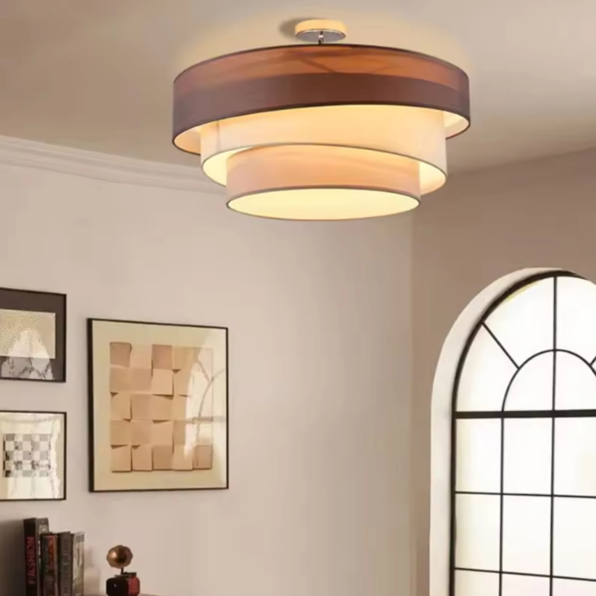 Modern 3-Tier Cloth Ceiling Light Multi-Layer Drum LED Chandelier Bedroom Home Living Dining Room Decor