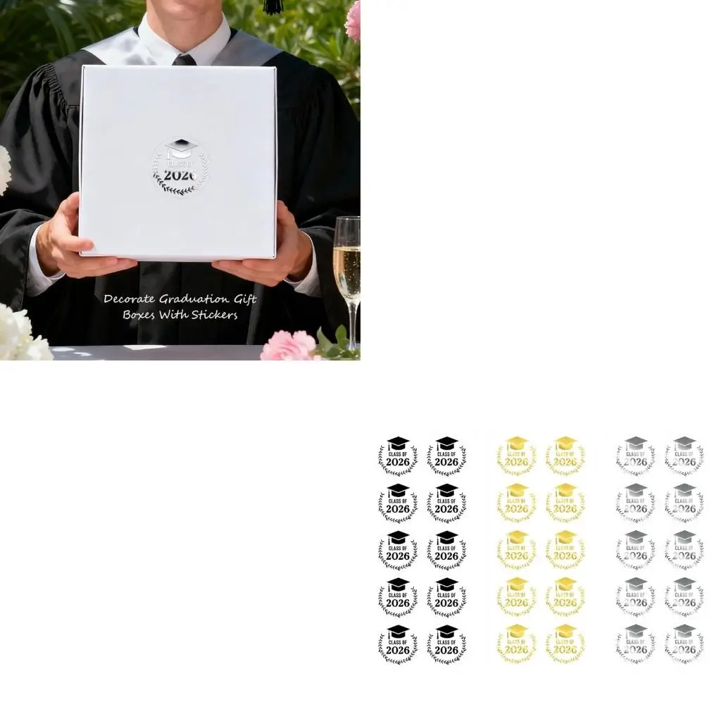  1000Pcs Graduation Themed Sticker 1.5Inch Clear Gold Foil Sealing Sticker Label