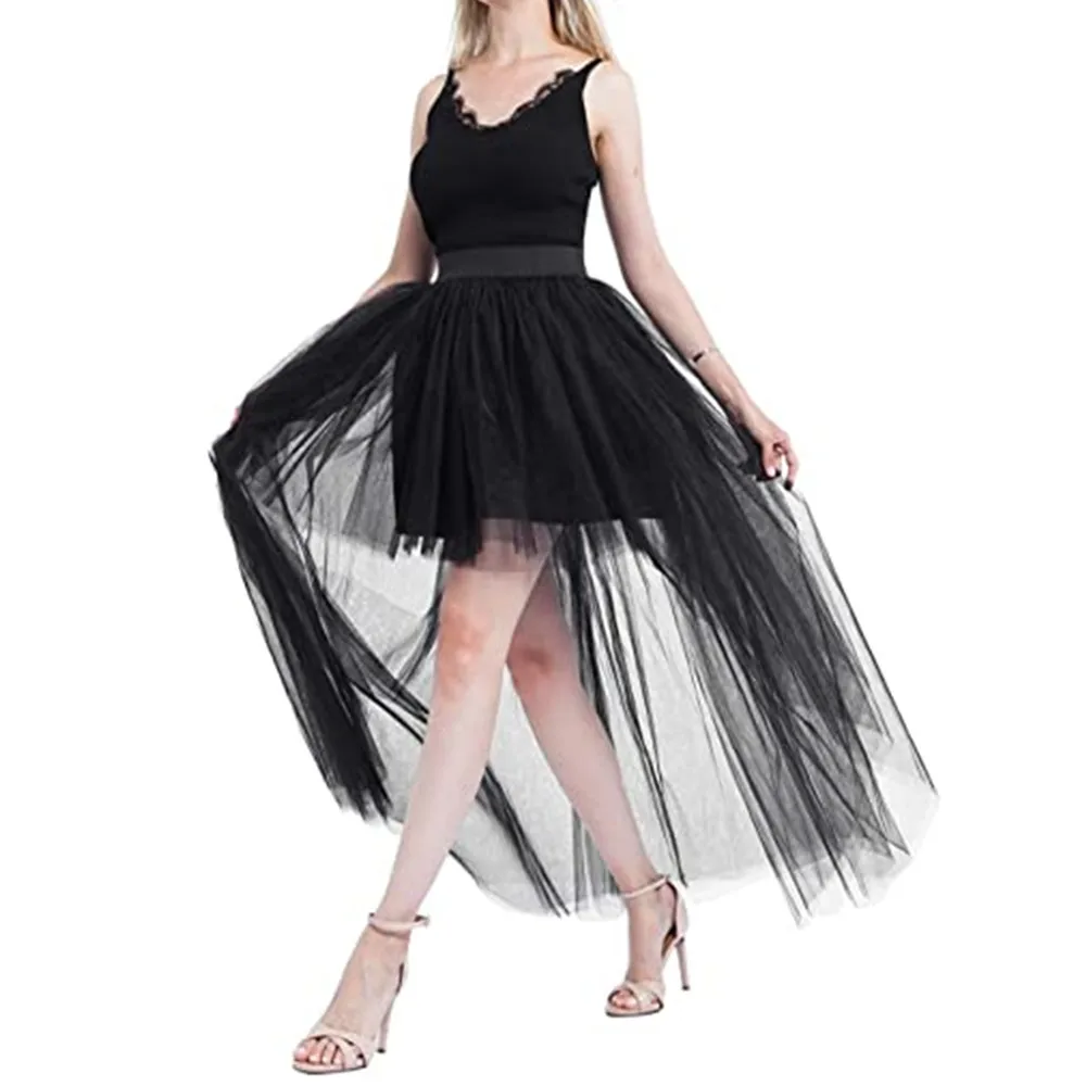Women Tiered Short Skirts Fluffy Tulle Multi-layer High-Low Petticoat A Line Elastic Waist Underskirt Carnival Party Tutu Skirts