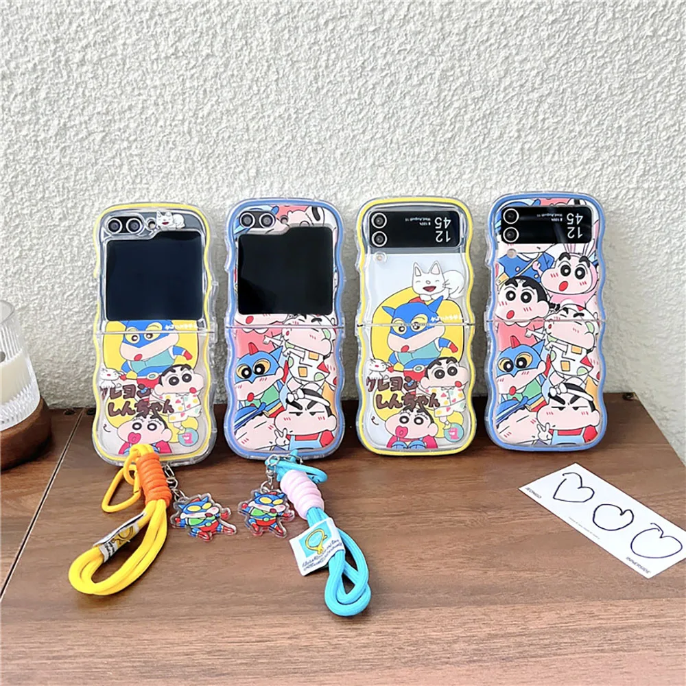 Cartoon S-Shin-chans With Pendant  Phone Case for Samsung Galaxy Z Flip 3 4 5 Z Flip 6 5G PC Hard Anti-fall Back Cover  Gift