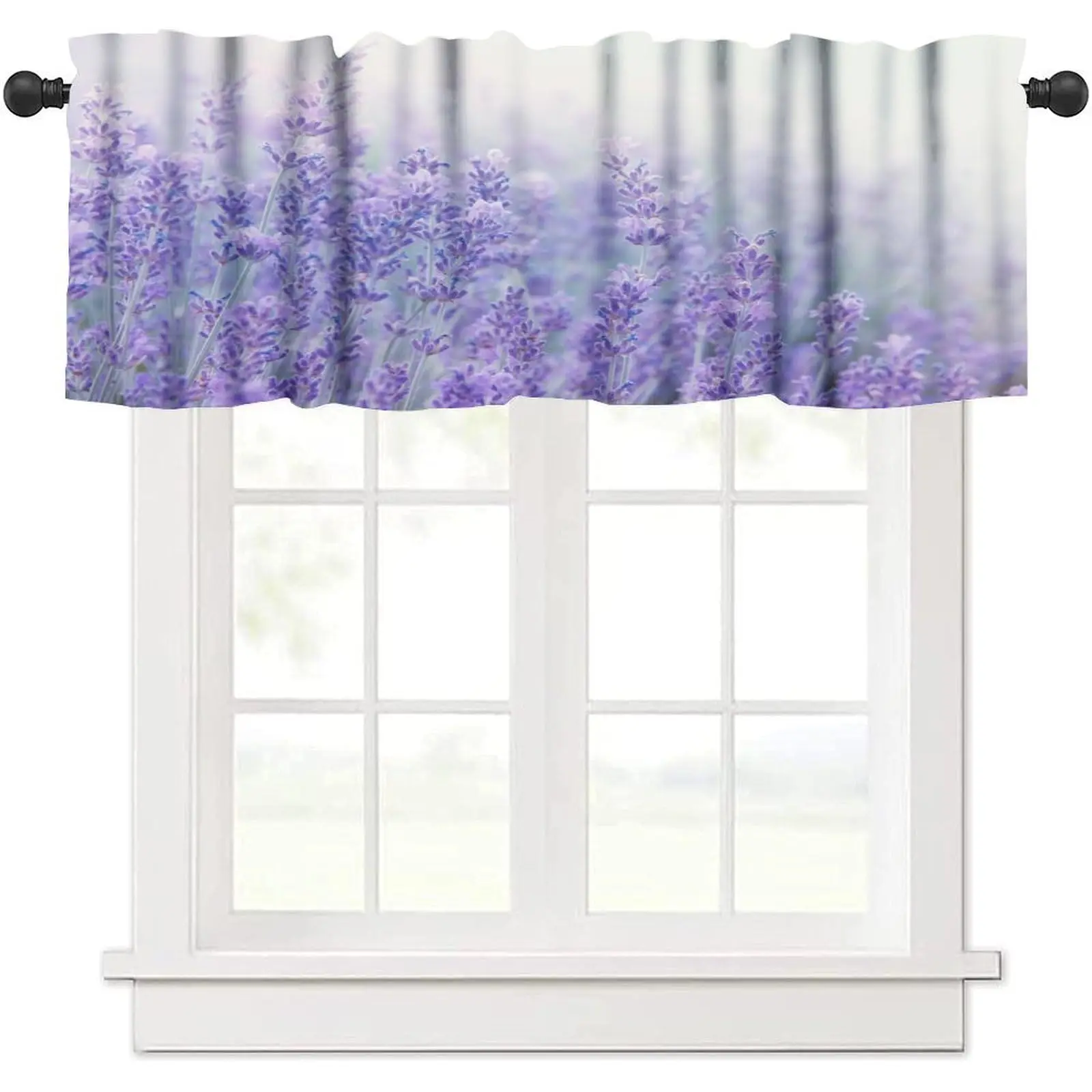 Lavender Window Valance Purple Floral Farmhouse Pattern Short Curtain Rod Pocket Drapes for Kitchen Home Decor