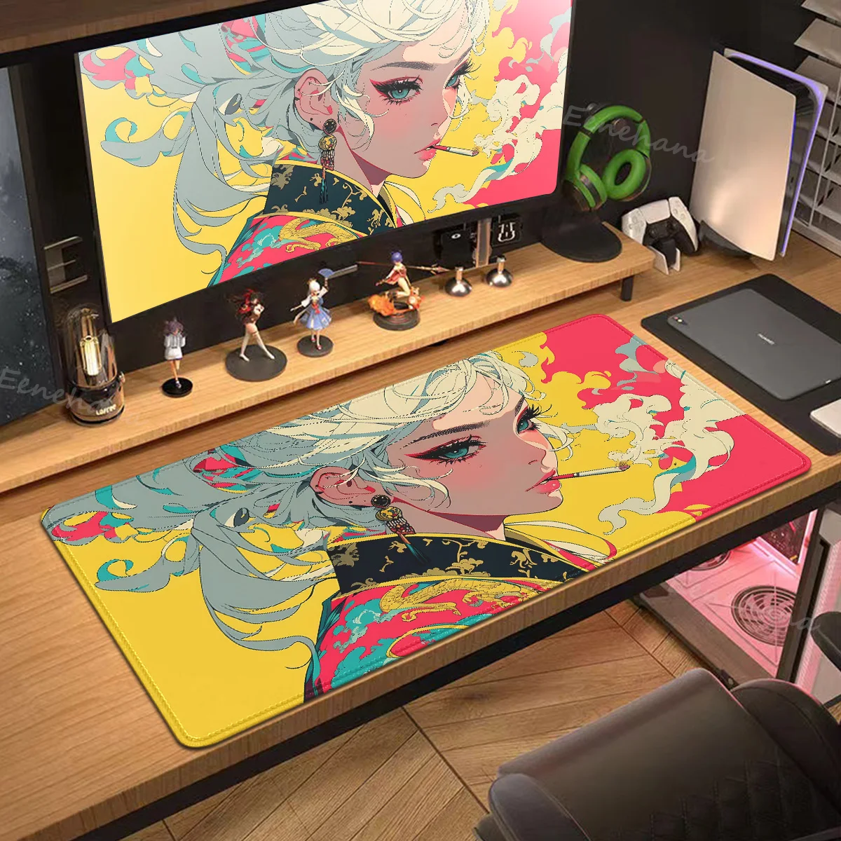 Large Mouse Pad Gamer Cigarette Girl Anime Rubber Mat Mausepad Gaming Laptops Pc Accessories Deskmat Mousepad Soft Mats Keyboard