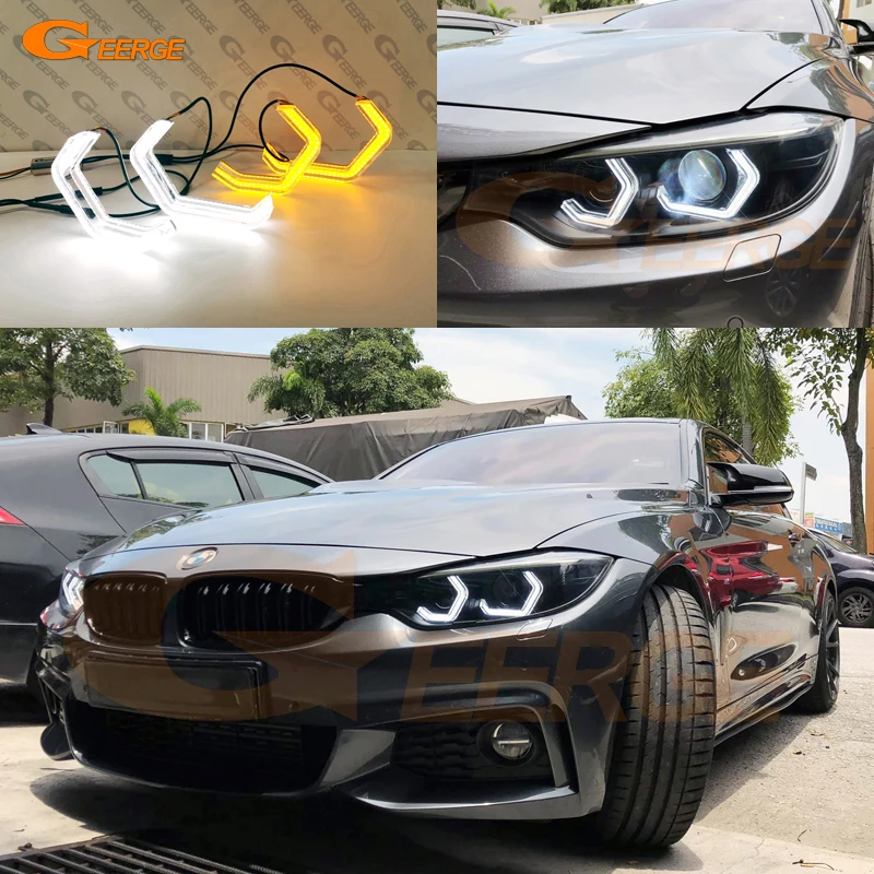 

For BMW 4 Series F32 F33 F36 F82 F83 Ultra Bright Day Light Turn Signal Concept M4 Iconic Style LED Angel Eyes Kit Halo Rings