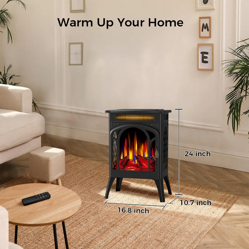 Joy Pebble Electric Fireplace Stove, 1500W 3s Fast Heating, 17" Infrared Fireplace Heater, Remote Control & 8H Timer