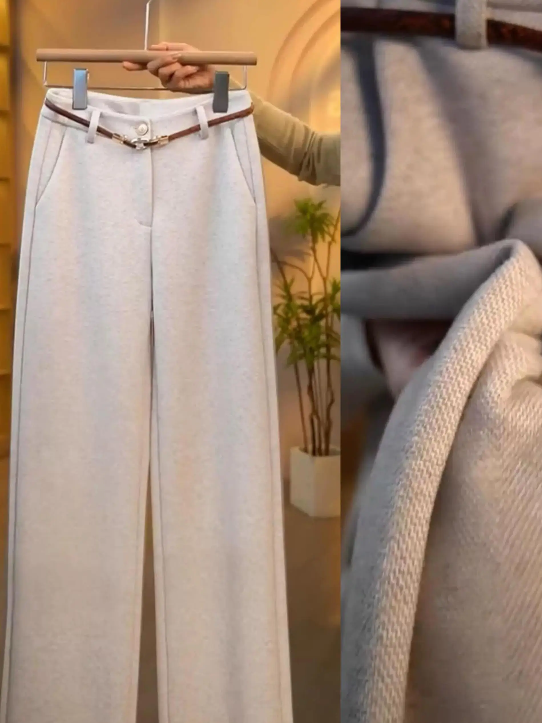 

Прямые брюки из ацетатной шерсти с высокой талией, повседневные брюки, женские осенне-зимние новые облегающие широкие брюки на подкладке