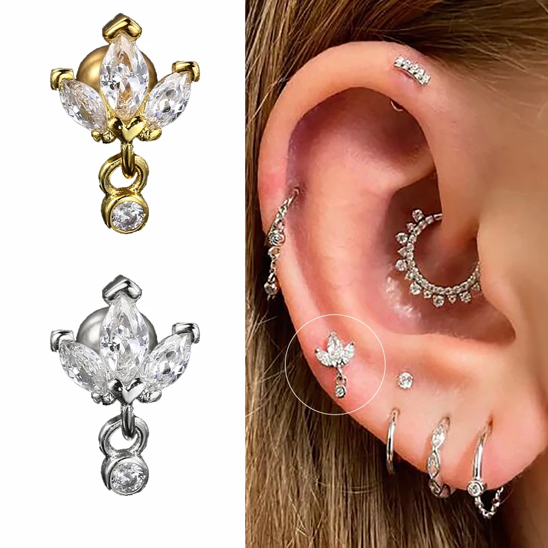 1pc Knorpel Piercing Schmuck Edelstahl Helix Ohrring cz Krone Tragus Turm Muschel Schraube zurück Ohr stecker Körper Zubehör cc171