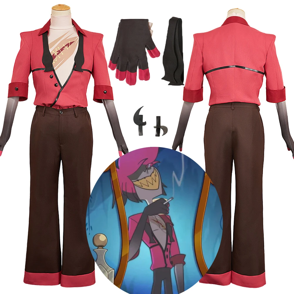 

Disguise Hell Inn 2 Alastor Cosplay Red Black Clothes Set Coat Wound Top Pants Costume Outfits Halloween Carnival Men Clothing