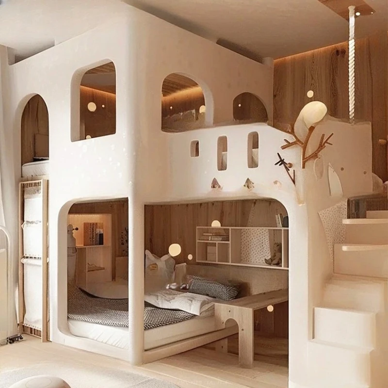 Cama infantil creativa Castillo be d litera Casa de juegos para niños litera estilo crema be d