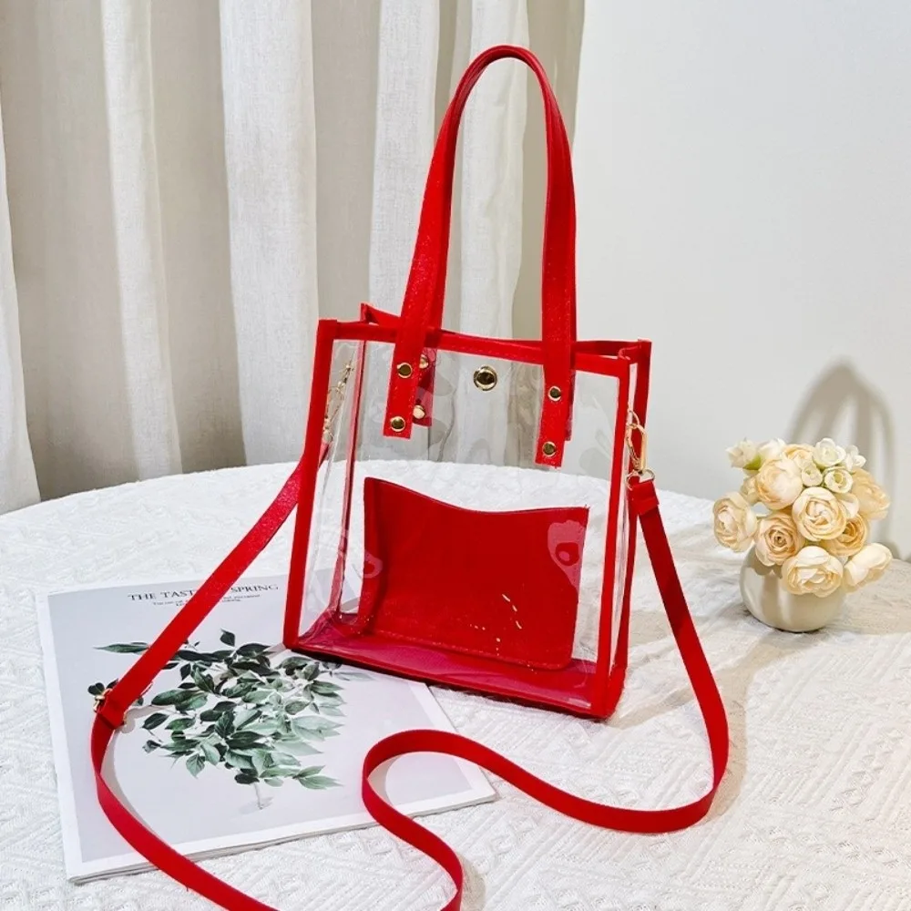 with Small Bag PVC Transparent Handbag Single Shoulder Waterproof Women Tote Bag Lightweight Cosmetic Bag Crossbody Bag Outdoor