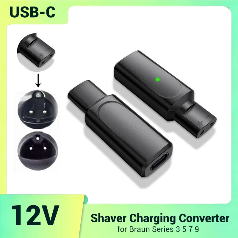 12V USB-C Adapter Electric Shaver Charger Compatible with Braun Series 3, 5, 7, and 9, with Charging Indicator Light