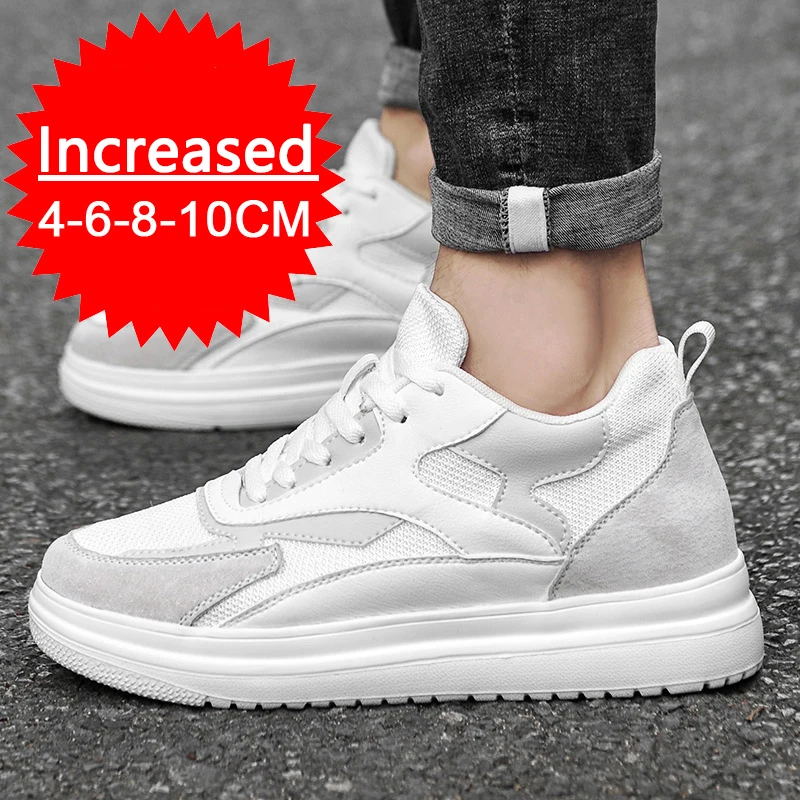 New Men Trendy Leather Sneakers Elevator Shoes Invisible Breathable Heightening Shoes 8/10cm Men's Casual Fashion Light Sneakers