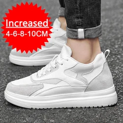 New Men Trendy Leather Sneakers Elevator Shoes Invisible Breathable Heightening Shoes 8/10cm Men's Casual Fashion Light Sneakers