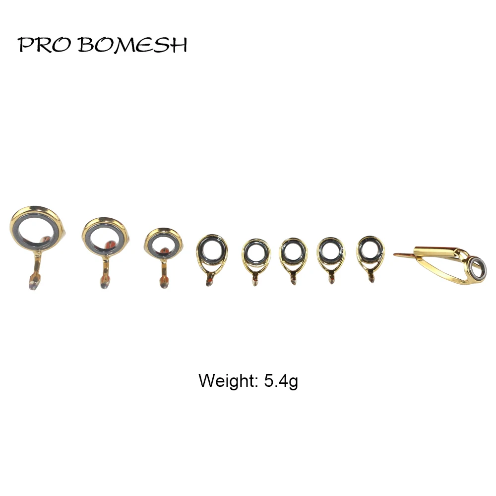 

Pro Bomesh 5.4g 9pcs/Kit Casting Rod Guide Set SIC Ring Golden Stainless Steel Guide DIY Custom Rod Building Accessory