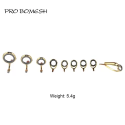 Pro Bomesh 5.4g 9pcs/Kit Casting Rod Guide Set SIC Ring Golden Stainless Steel Guide DIY Custom Rod Building Accessory