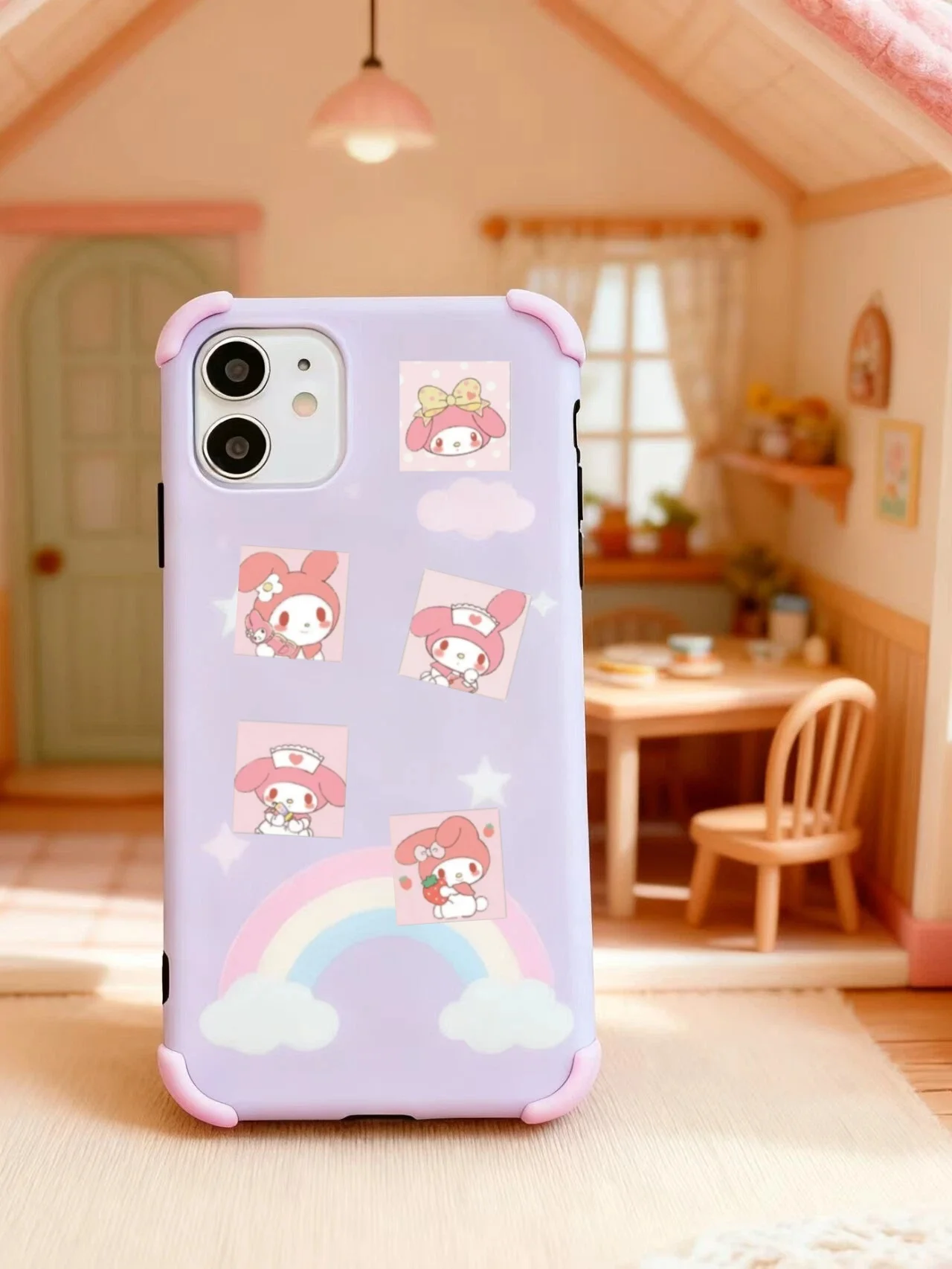 ملصقات مستوحاة من لعبة ماي ميلودي 483 قطعة، تصميمات باللون الوردي والأبيض غير اللامع، مثالية للديكور المخطط وفن الكمبيوتر المحمول وزخارف الهدايا