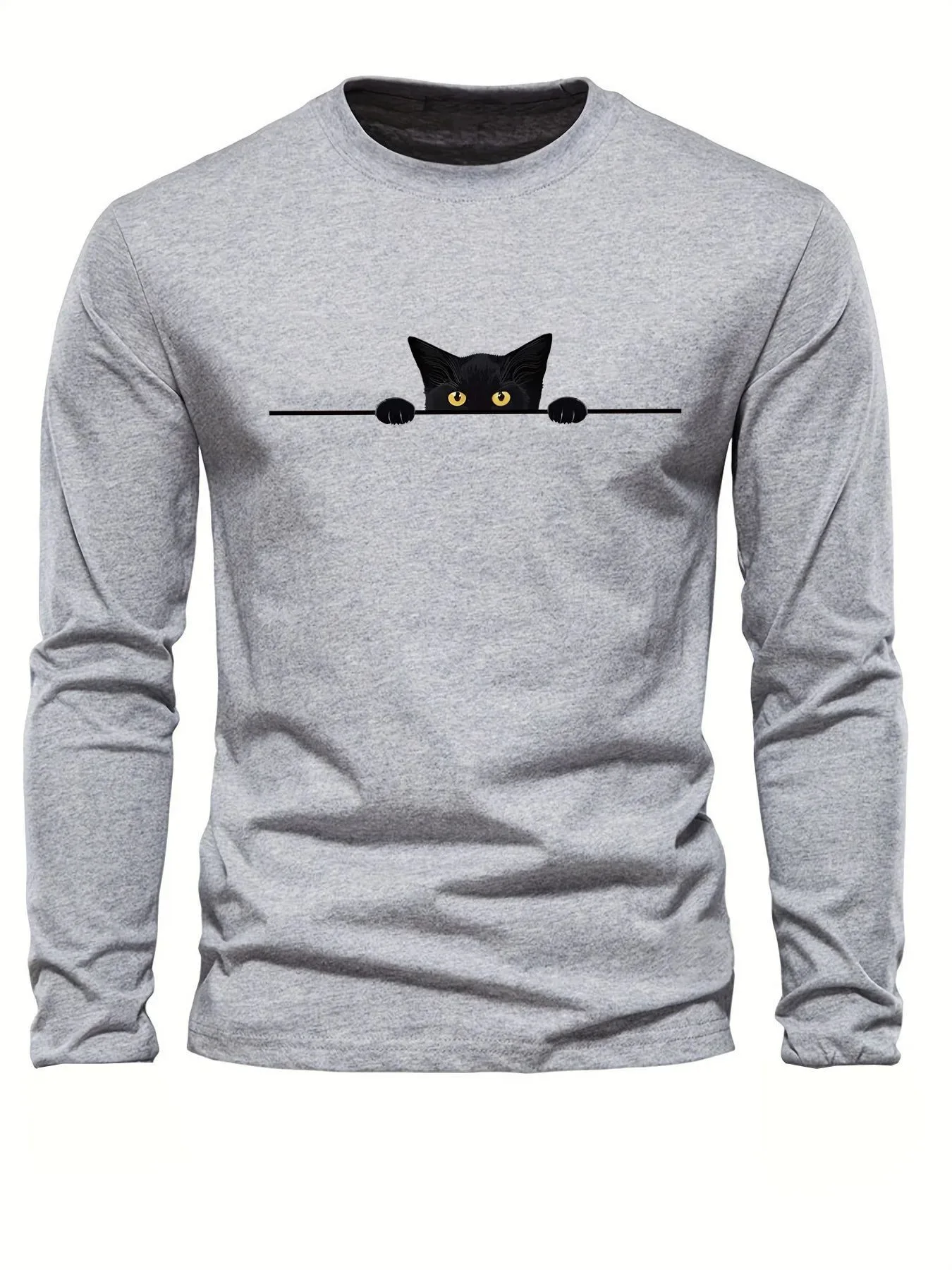 New men's long-sleeved T-shirt for Spring and Autumn 2025 featuring street fashion and comfort with 3D kitten pattern printing - view 2