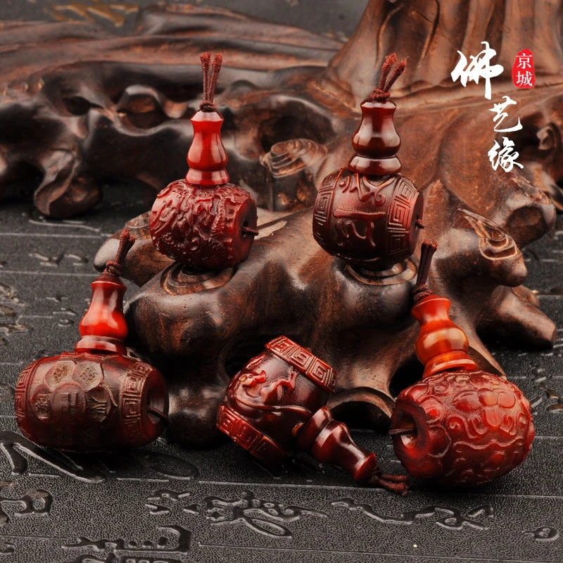 Old Red Ox Horn Tibetan Style Three-Way Buddha With Pixiu Motifs, Six-Syllable Mantra, Vajra, And Moon Bodh