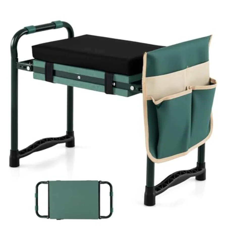 

Garden kneeler and seat for outdoor use steel frame with EVA foam padding black color foldable portable design with detachable