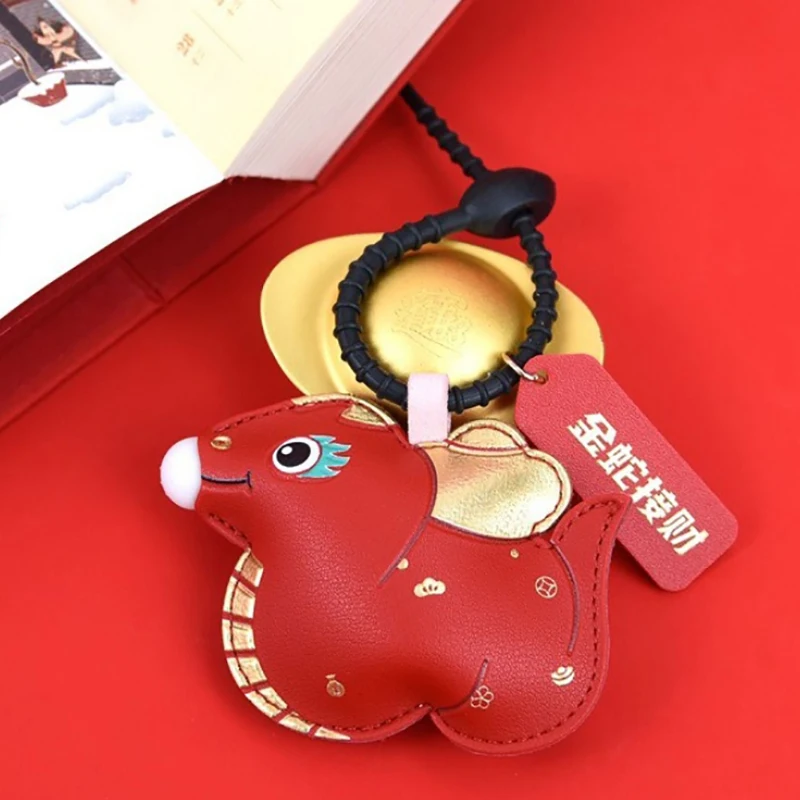 2025 Chinese Snake Year Keychain PU Leather Zodiac Snake New Year Snake Keychain Kawaii Blow Bubbles Pendants Backpack Decor