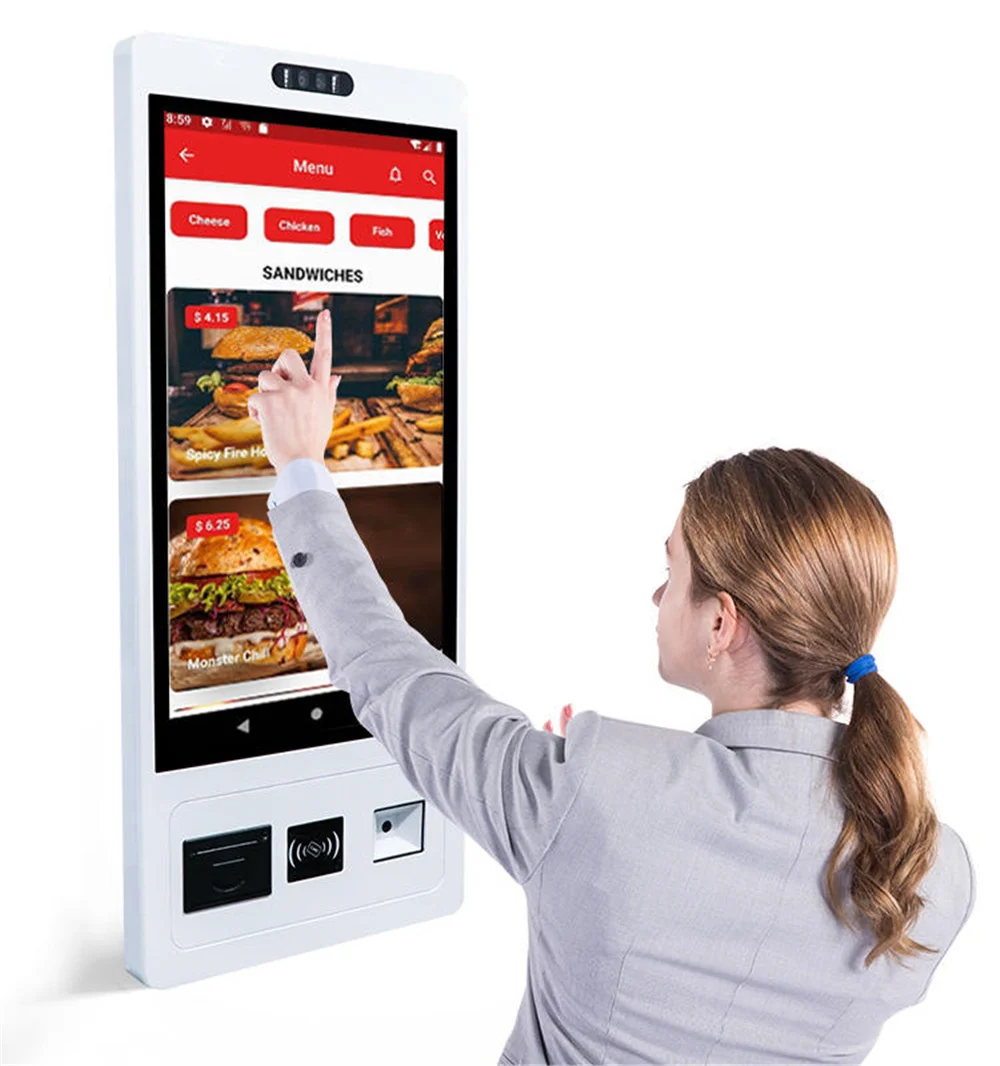 Restaurant Wall Mounted Touch Screen Self Service Kiosk with Printer Food Order Machine Self Order Kiosk in