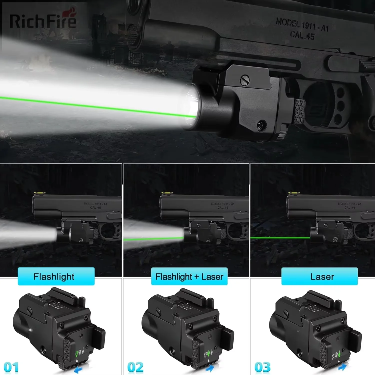 

Многофункциональный тактический фонарик для оружия Richfire 1500LM 2 в 1, перезаряжаемый фонарик с креплением Пикатинни для охоты