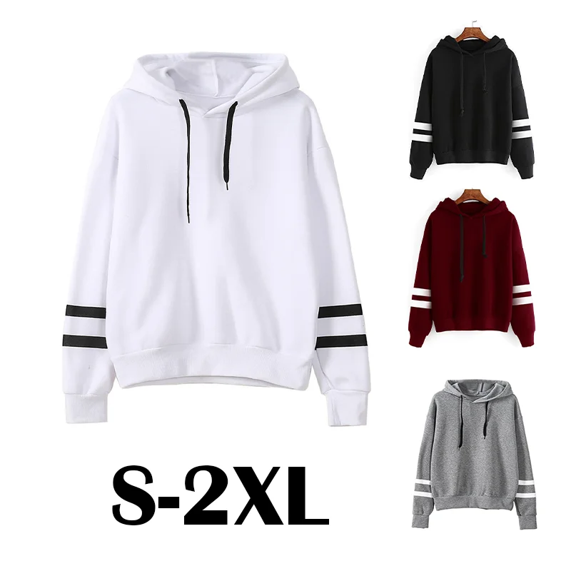 

2024 New Unisex Two-Striated Hooded Simple Casual Sweatshirt Spring Autumn Winter Drawatring Loose Hoodie (S-2XL)