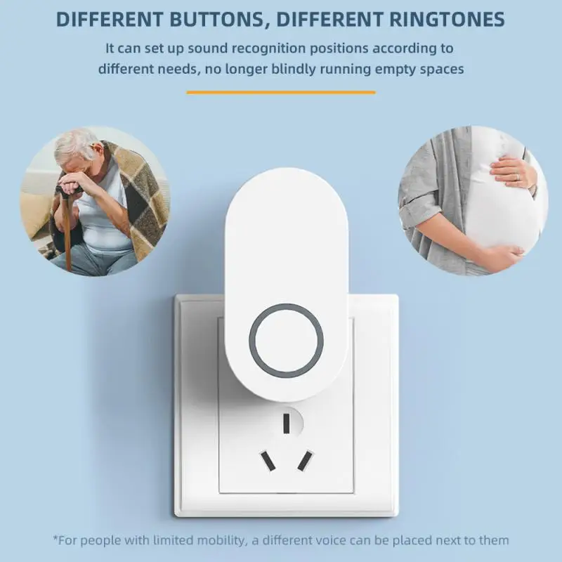 Timbre inalámbrico para exteriores, timbre inteligente para casa, autoalimentado, 60 tonos de llamada, volumen fuerte, bienvenida al hogar, resistente al agua, sin batería, sin cableado