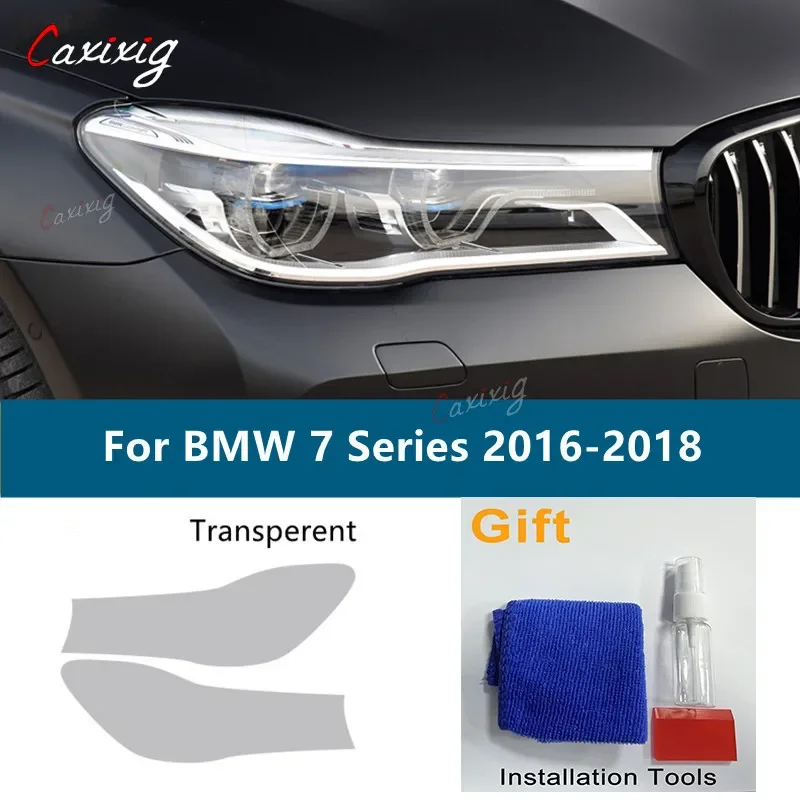 For BMW 7 Series 2009-2020 G11 G12 F01 F02 Car Headlight Tint Smoke Black Protective Film Transparent TPU Sticker Accessories 2P