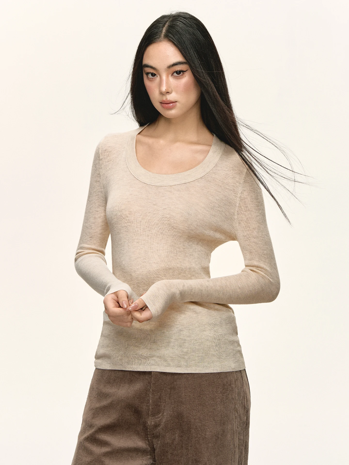 

Anna Aneae, женский шерстяной вязаный длинный све, круглый Ne Base irt, облегающий повседневный топ на осень-зиму, эластичный топ для внутренней одежды