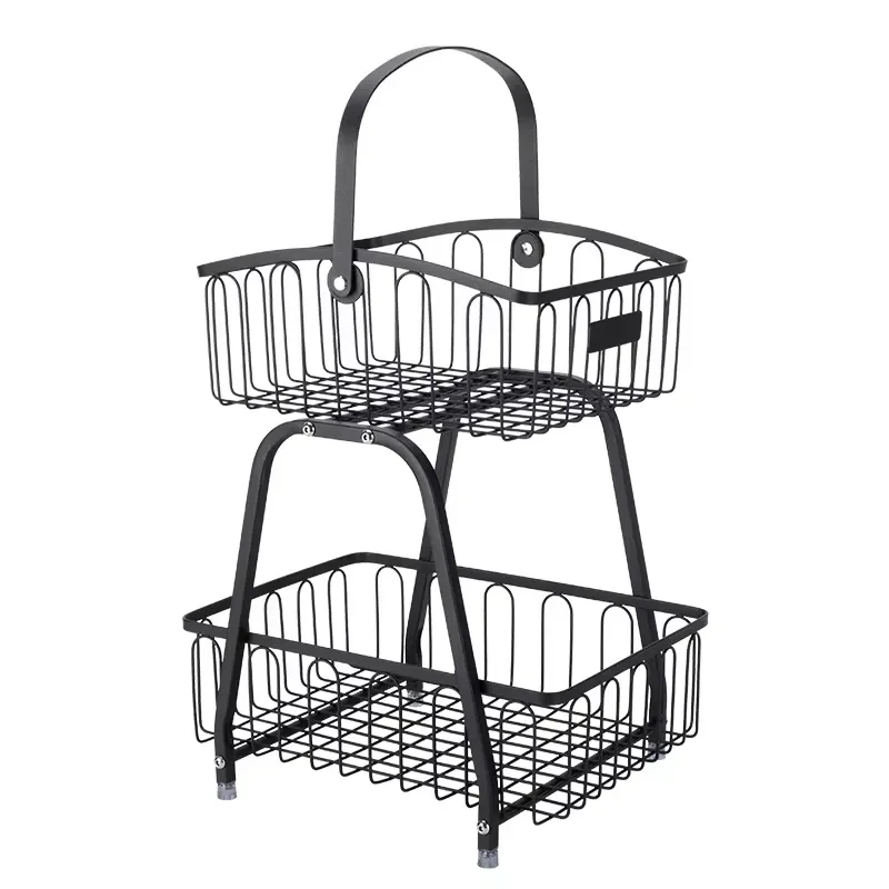 2 Tier Metal Vegetable Rack Kitchen Fruit Storage Basket Countertop Organizer Stand for Produce Onion Potato Garlic Holder