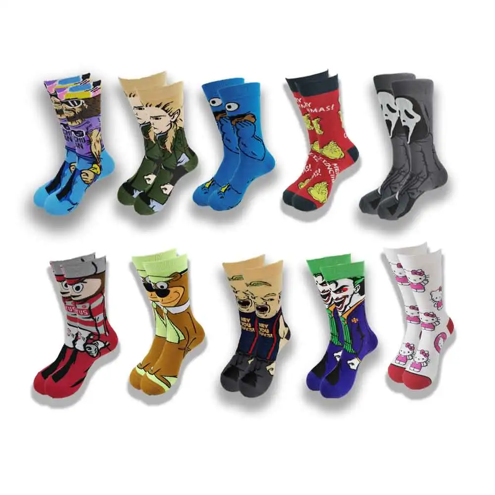 New Funny Cartoon Anime 200-needle advanced Socks Men Women Breathable Cotton Hip Hop Sock Gifts for Men