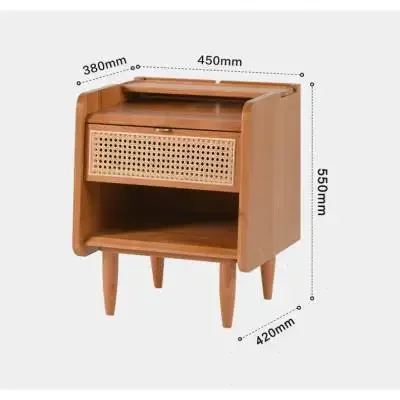 Full solid wood bedside table rattan woven cherry wood Japanese style solid wood bedside table Nordic modern minimalist