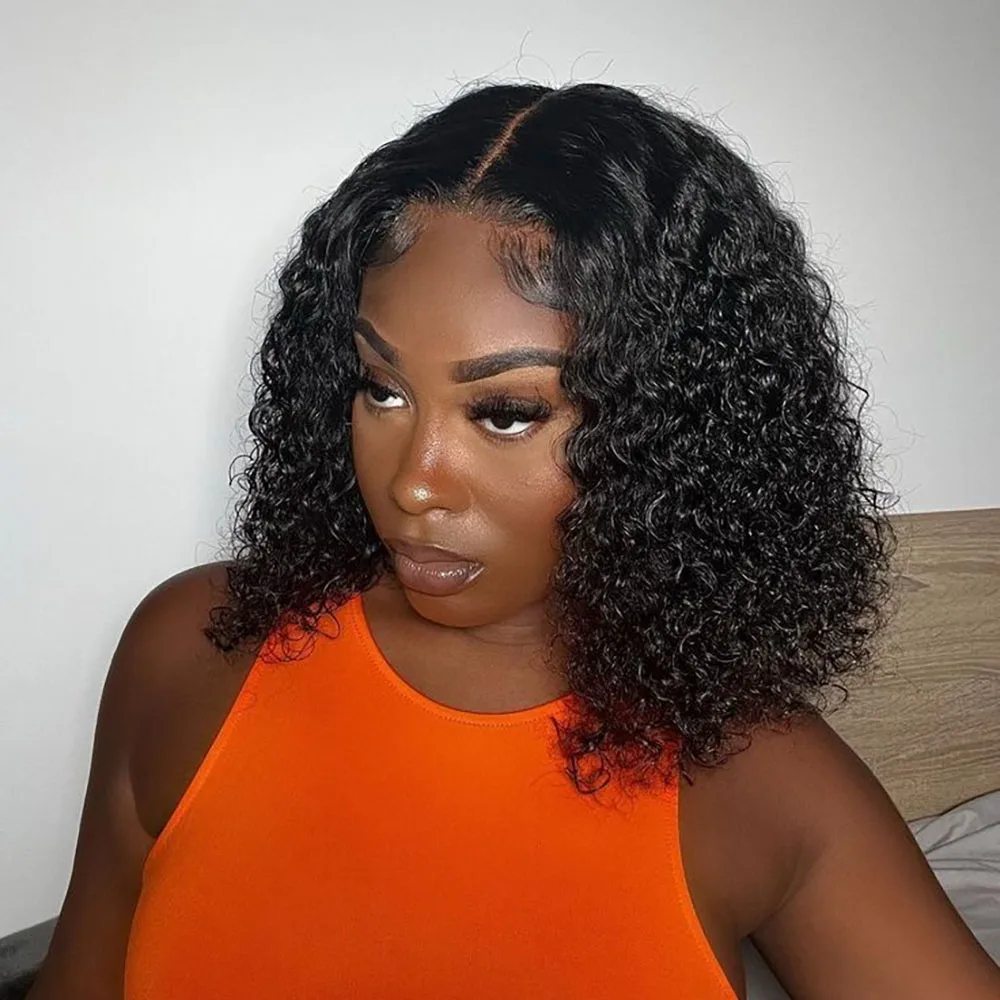 

Kinky Curly Bob Wig 13x4 Transparent Lace Front Wigs 4x4 Lace Closure Wig Pre Plucked Short Wigs 100% Human Hair Wig For Women