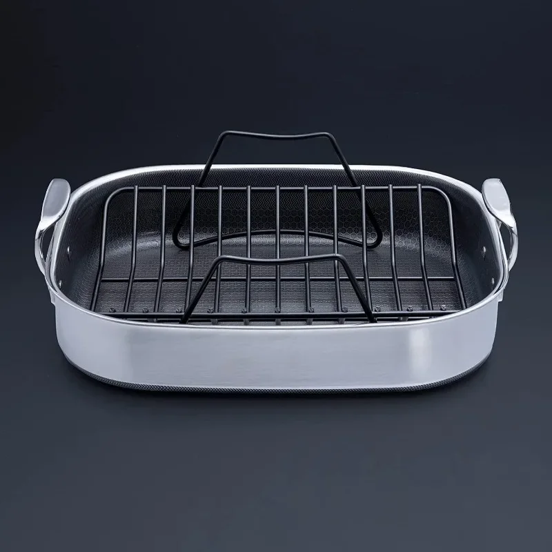 Hybrid Nonstick Roasting Pan with Rack, Dishwasher and Oven Friendly, Compatible with All Cooktops