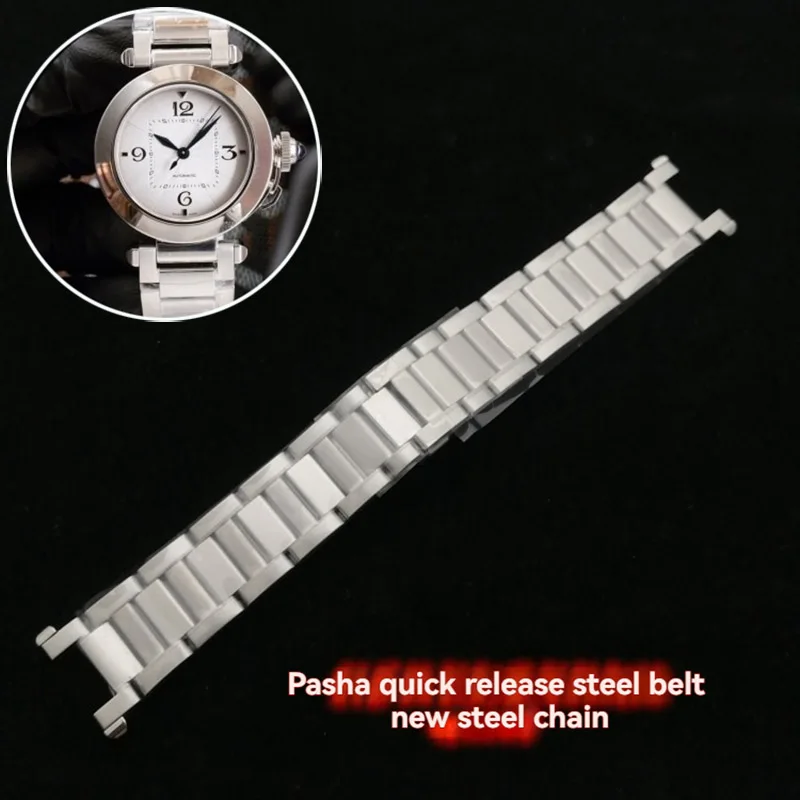

Металлическая цепочка для часов с вырезом 19x12 мм для Cartier 35 мм, женский быстросъемный стальной ремешок для часов Pasha, новый браслет из нержавеющей стали