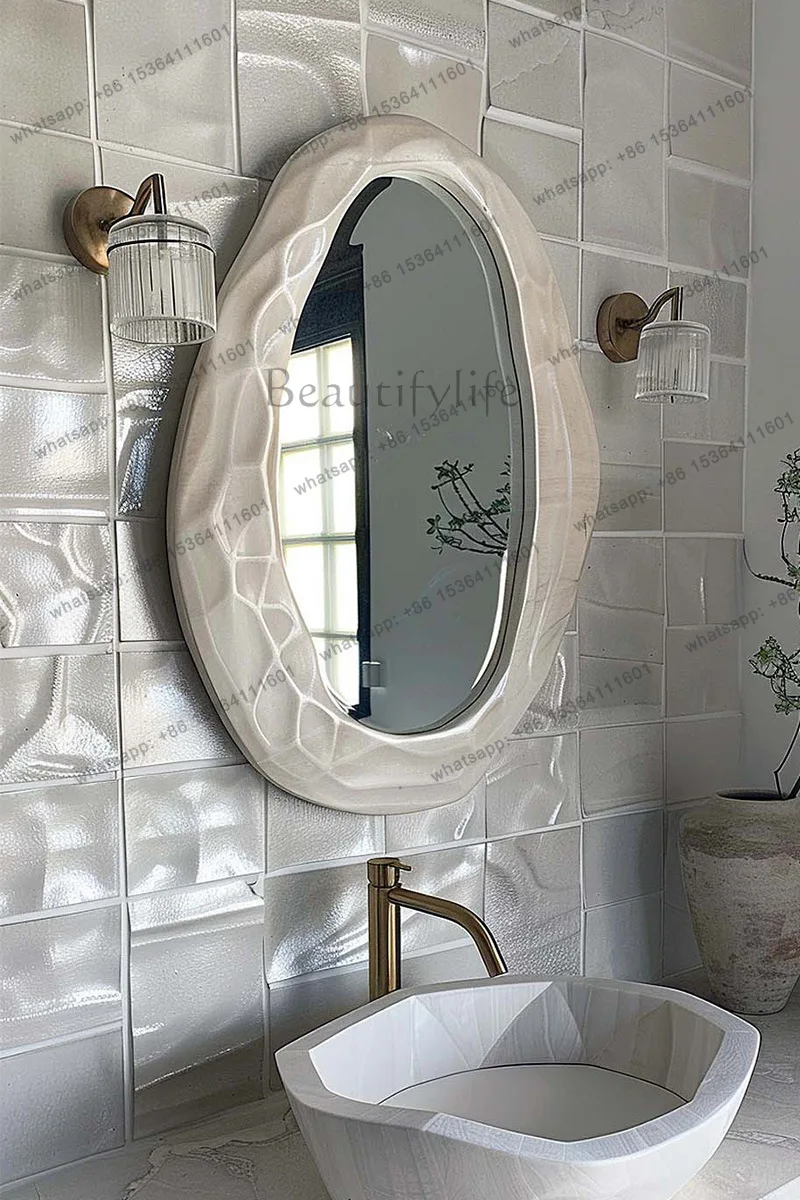 European light luxury irregular round vanity mirror pattern frame design advanced vanity mirror