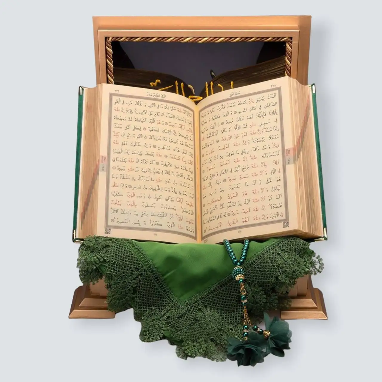 The Holy Quran GOLD SETTING MEMORY COURAGE KERIM SET (GREEN)