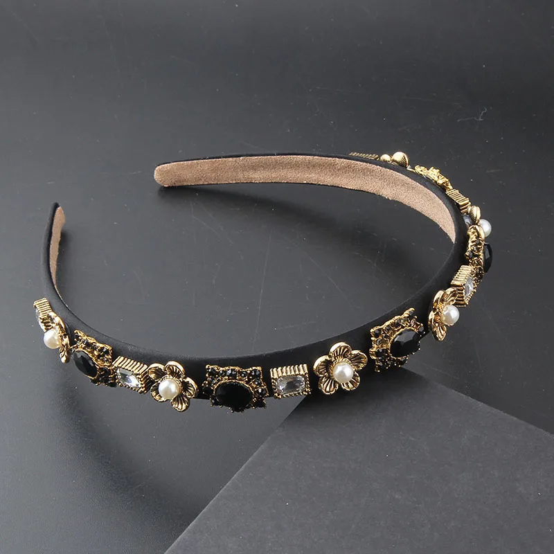 New Colorful Crystals-Inlaid Sponge Rhinestone Headband European and American Baroque Headband Wide-Brimmed Rhinestone Headband