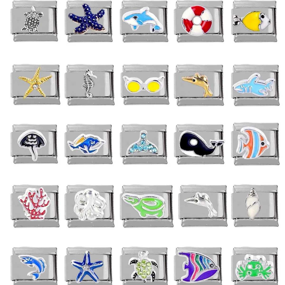 DAVINI 1pc 304 Stainless Steel DIY Charm Bracelet Coral Starfish Tropical Fish Module Italy Charms Elastic Bracelet