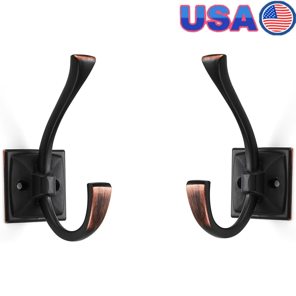 

Large Wall Hooks 10 Pack Oil Rubbed Bronze Double Robe Hooks Heavy Duty Towel Hooks Wall Mounted Coat Hangers Hardware