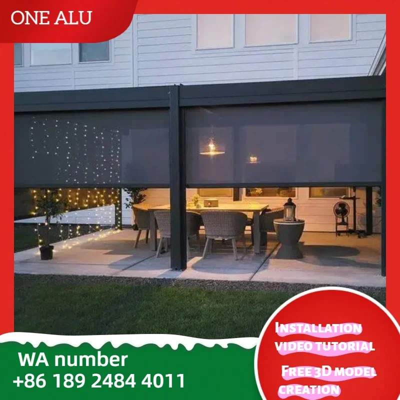 Luxury Outdoor Pergola with Motorized Awning Louvered Waterproof Roof Aluminum Alloy Sunroom Gazebo for Home Garden