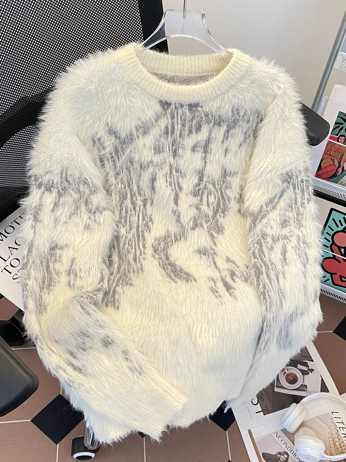 

Осенне-зимний утепленный мужской свитер с круглым вырезом из норкового бархата, свободный вязаный теплый молодежный повседневный модный уличный стиль