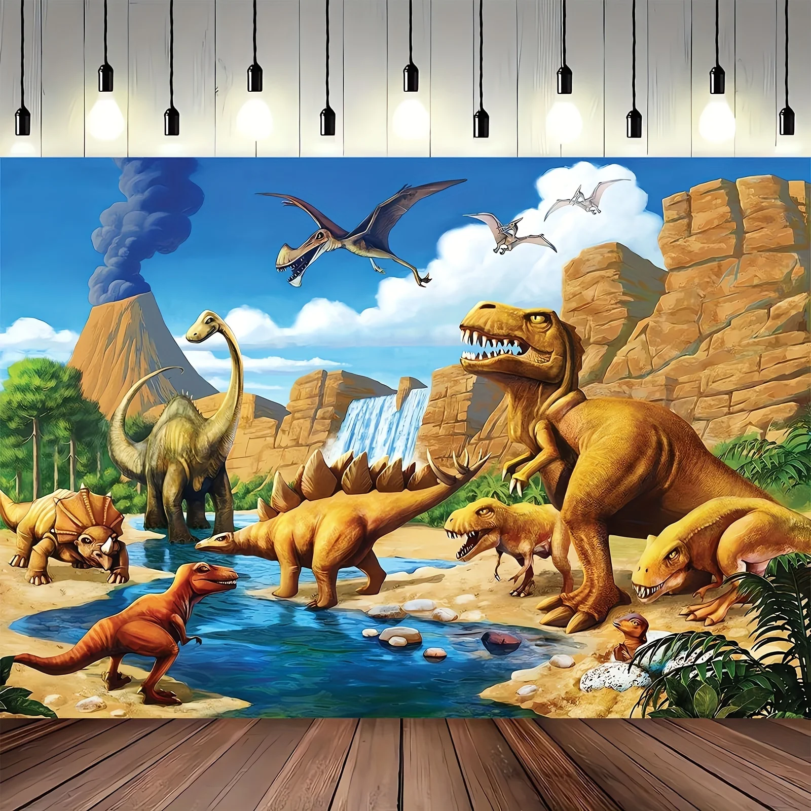 Dinosaurier World Park Fotografie Hintergrund Tropischer Dschungel Safari Geburtstag Regenwald Tiere Kuchen Tischdekorationen Banner