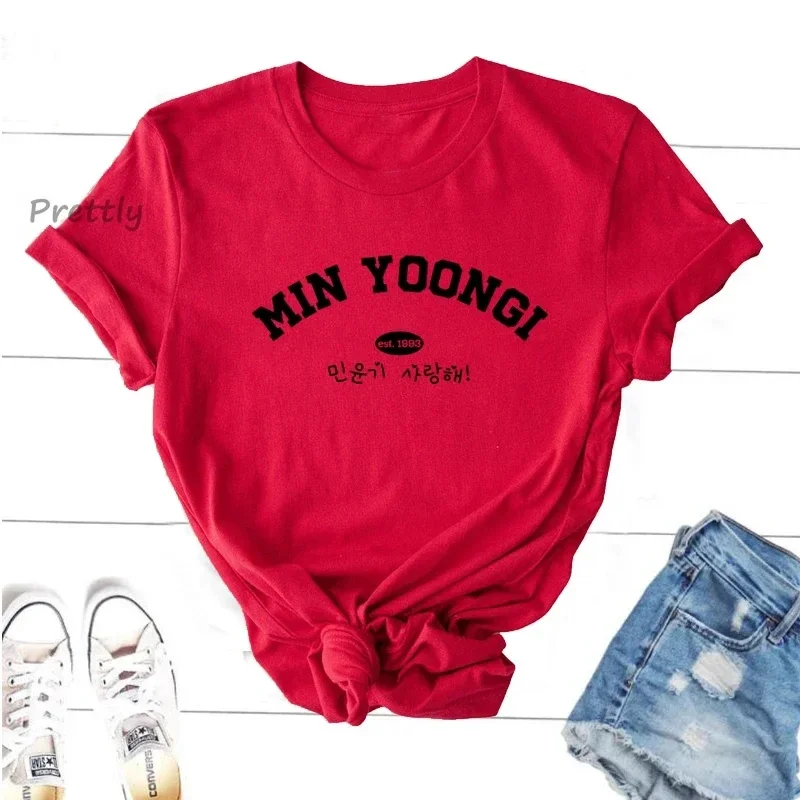 Women's Fashionable Cotton T Shirt Bangtan Graphic Print T-Shirt Harajuku Yoongi D Min K-pop Y2K Shirt Summer Novelty T SHIRT