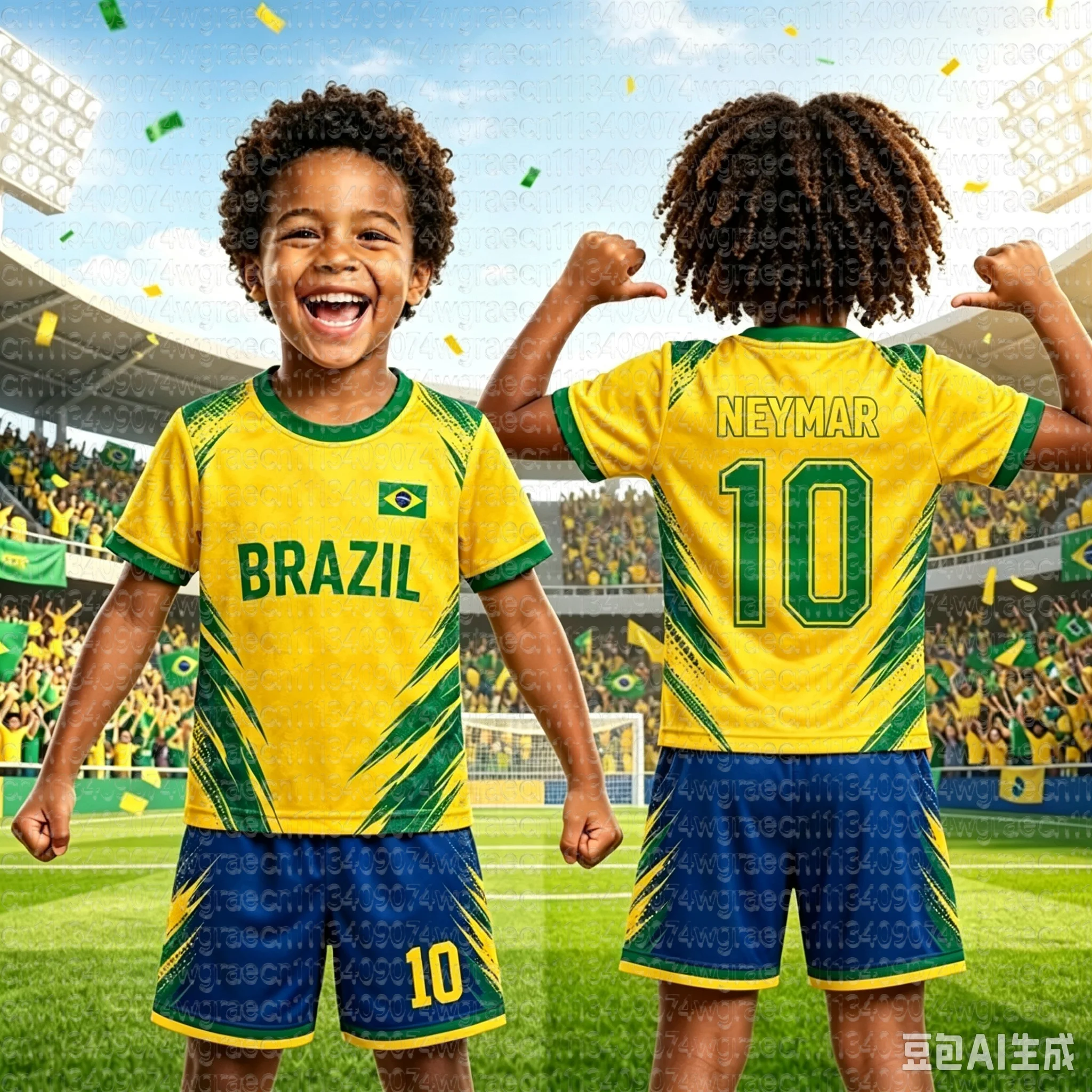 Neymar Nr. 10 Brasilien Fan-Fußballtrikot-Set mit Shorts, 2-teilig, schnelltrocknend, atmungsaktiv, Fußballuniform für Kinder, passendes Geburtstagsgeschenk – Detail 6