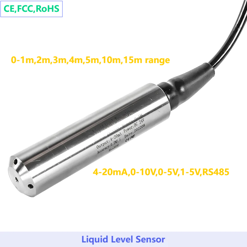 4-20mA 0-10V RS485 Output Hydrostatic Liquid Level Transmitter Water Pressure Level Sensor Probe 0-5M 10M 15M 20M