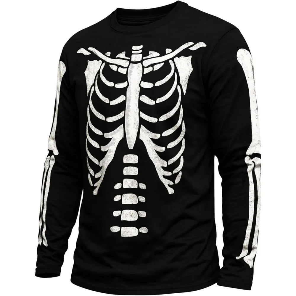قمصان أزياء الهالوين للرجال كاجوال مضحكة هيكل عظمي ضلع قفص جرافيك تي شيرت فضفاض عصري وأجواء احتفالية #2