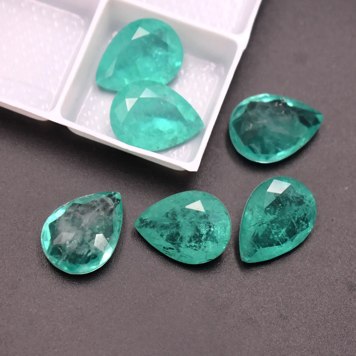 Simulated Paraiba Tourmaline Neon Light Green Brazilian Crystal Loose Gemstone Pear Shaped With Inclusions & Abrasions Natural
