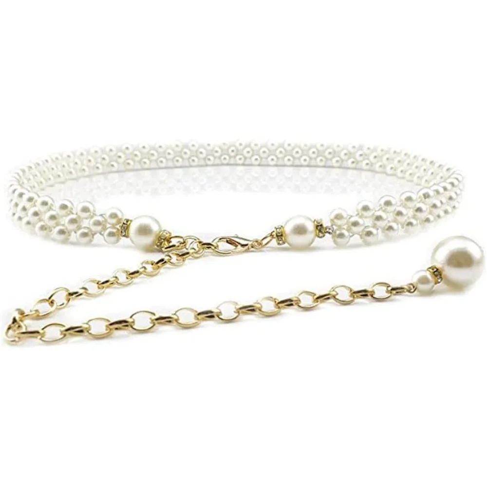 Damenmode Perle dekorative Metall Taillen kette, weiß, Größe 100cm