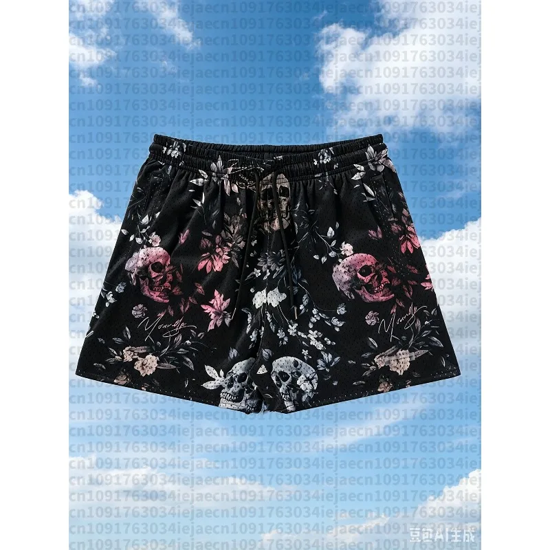 Summer Breathable Basketball Shorts Skull Flame Design Casual Athletic Running Training Gear Loose Unisex Basketball Short